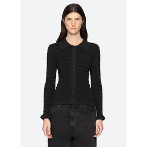 NEW SEA ruby sparkling polo cardigan in black